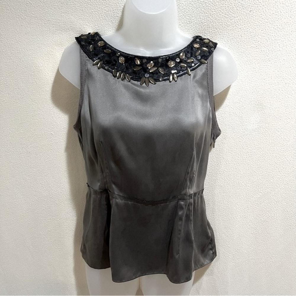 Magaschoni Collection 100% Silk Beaded Sleeveless Top Size 4
